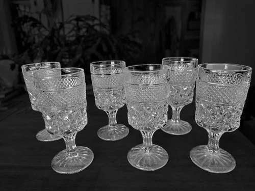 6 Vintage Anchor Hocking WEXFORD CRYSTAL 6.75” Claret Wine Glasses GOBLETS