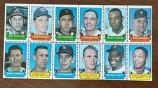 1969 Topps Baseball, Complete 12 Stamp Panel, #12 Tito Francona, Vida Pinson