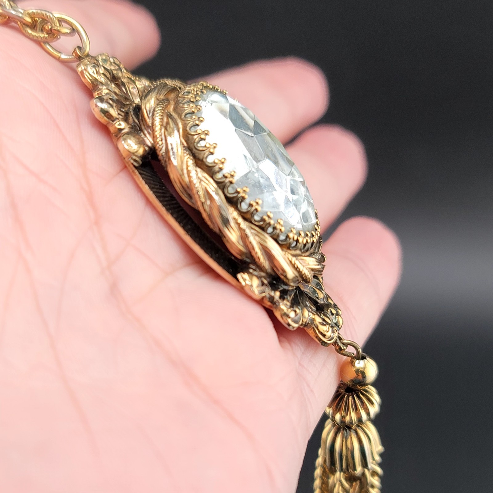 Vtg Pendant Necklace 23" Chain Large Rhinestone w… - image 4