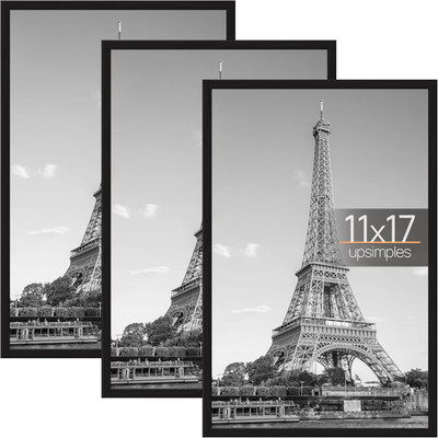 Upsimples 11X17 Picture Frame Black 3 Pack, Scratch-Proof 11 X 17 Poster Frames