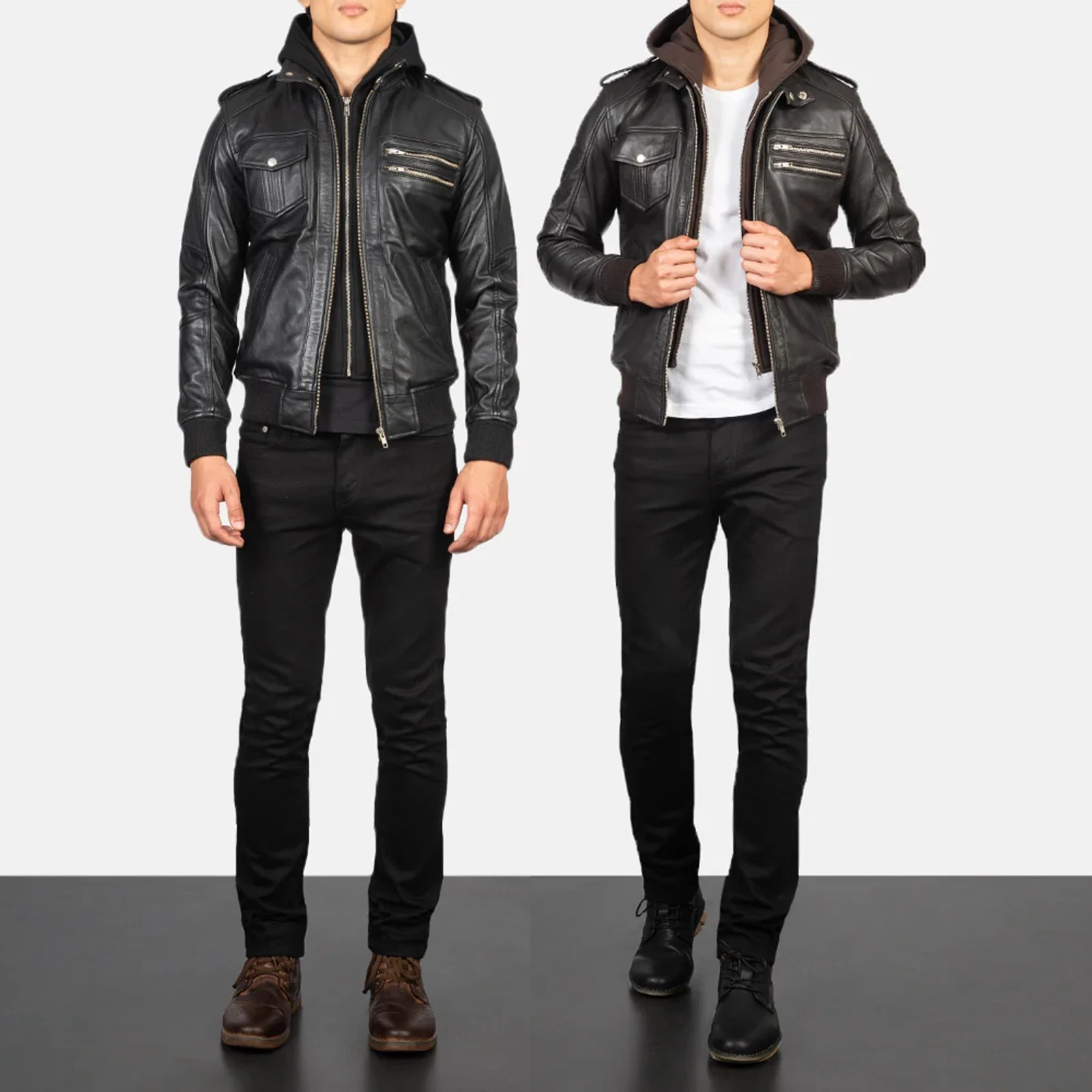 Bravado Men's Hooded Leather Bomber Jacket Real Sheepskin Zip-Up Aviator Flight
Opens in a new windo