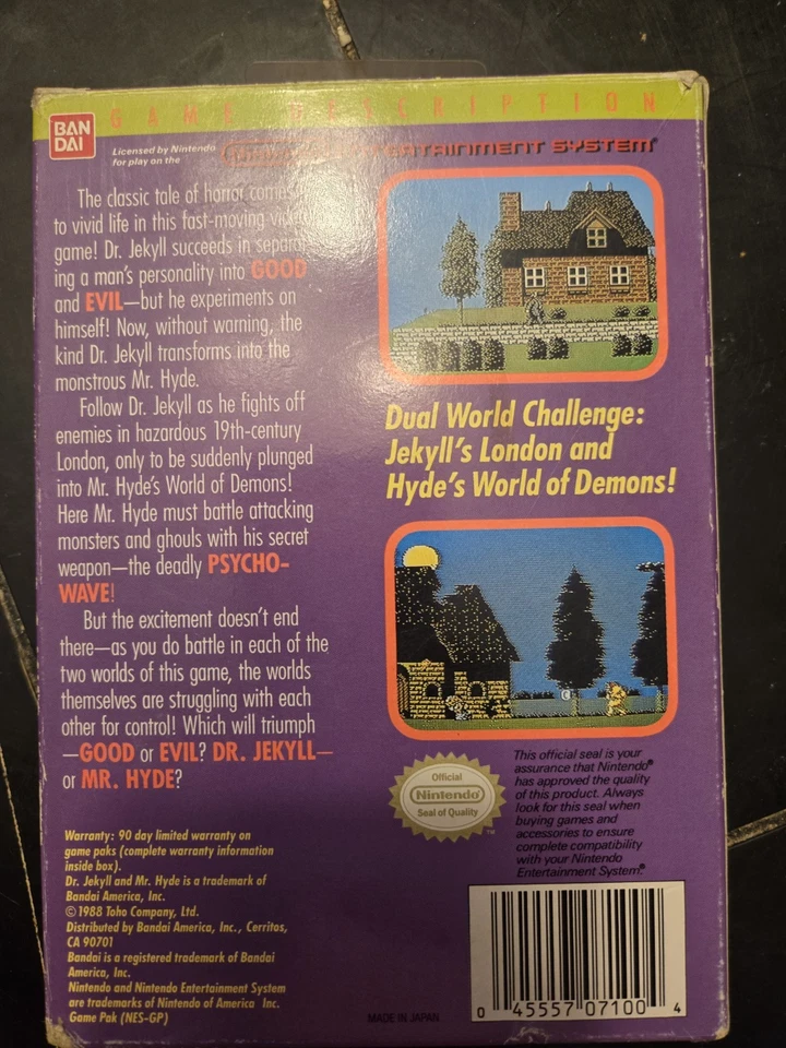 Dr. Jekyll and Mr. Hyde (Nintendo, 1989) NES CIB Complete With Box And Manual - Image 2 of 4