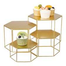 4Pcs Gold Metal Display Risers - Hexagon Cake  Dessert Stands