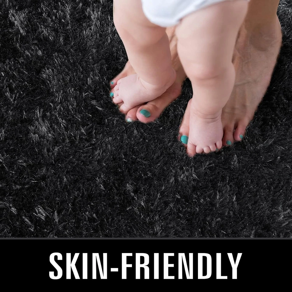 TWINNIS Super Soft Shaggy Rugs Fluffy Carpets, 3x5 Feet, Black  - Image 3 of 4