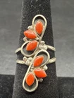 VTG Signed “T+NN?” Native American Navajo Sterling Silver Coral Ring Sz 7