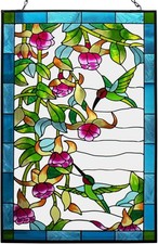 15 x 10" Vintage Style Stained Glass Hummingbird Window Hanging Suncatcher Panel