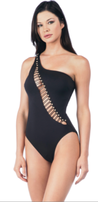 Kenneth Cole Asymmetrical Buttoned Cutout One Piece Swimsuit