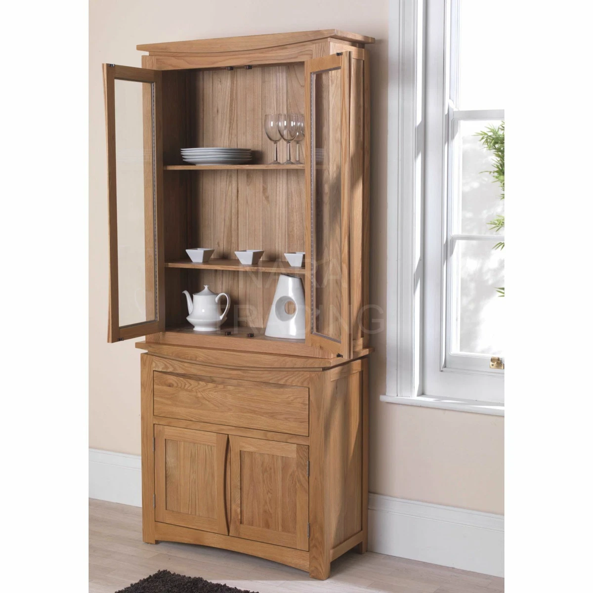 Crescent solid oak dining room furniture small glazed dresser