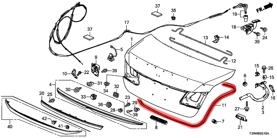 13-17 Genuine Honda Accord CR 9th gen sedan Trunk lid weatherstrip rubber seal - Image 2 of 4