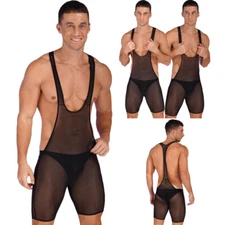 iixpin Men Sheer Mesh Bodysuit Breathable Stretchy Boxer Jumpsuits AU