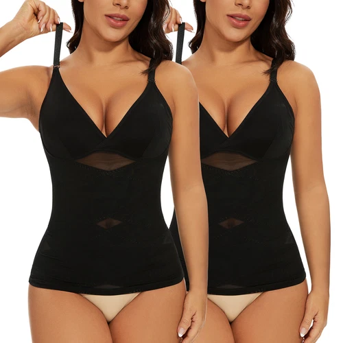 Prendas moldeadoras con cuello en V y sujetador incorporado control de abdomen adelgazante entrenador de cintura EE. UU. para mujeres - Imagen 18 de 25