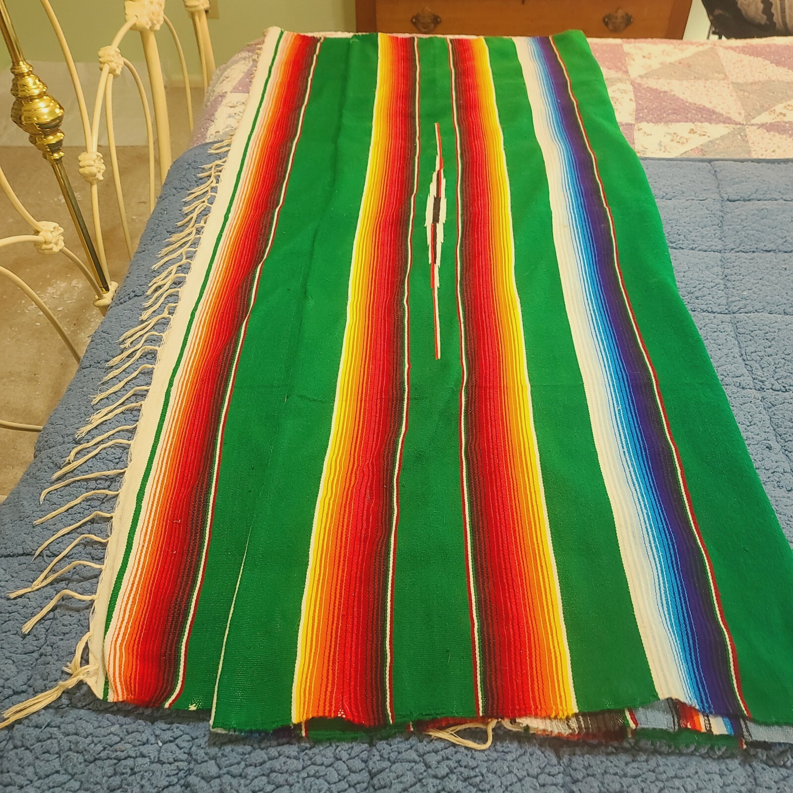 Vintage Mexican Serape Saltillo Blanket Woven Southwest Wool 90 X 64" w