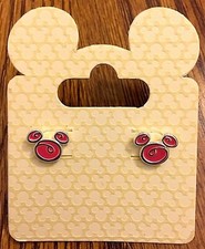 Disney Mickey Swirl Icon Silver / Pink Color Earrings New on Card