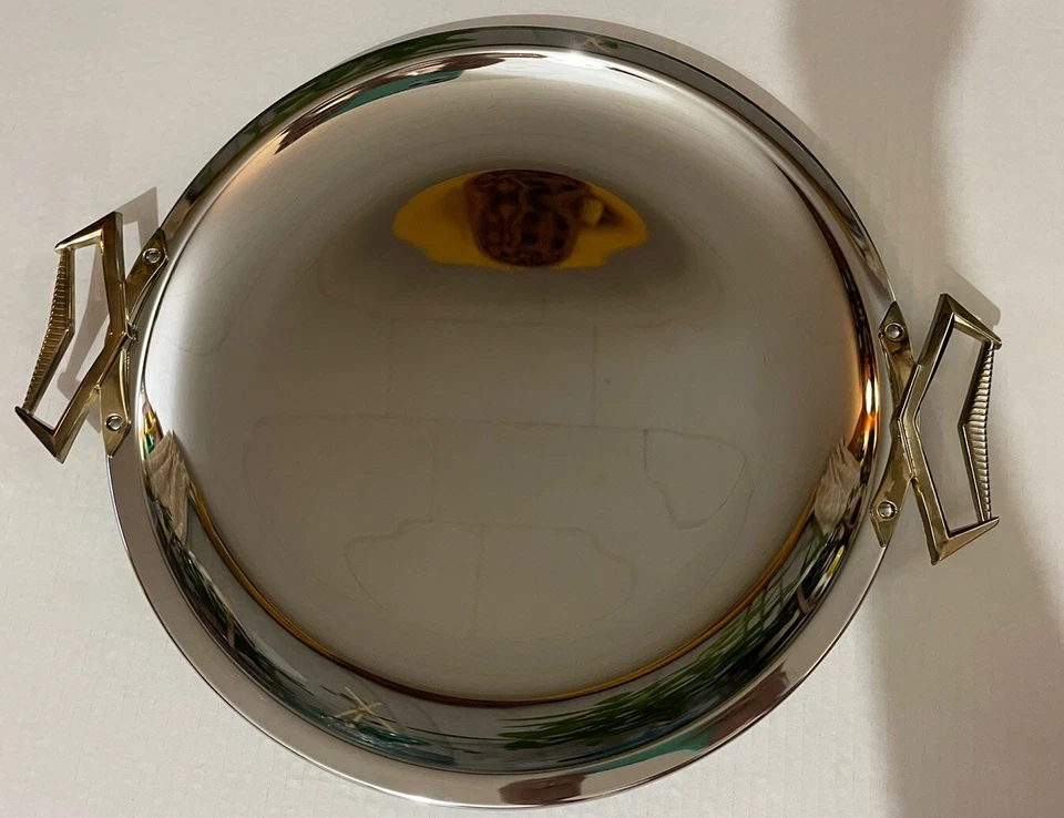 Kromex Round Serving Tray Dish Silver Metal Chrome Handled Retro Decorative MCM - Image 3 of 4