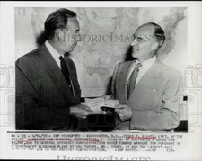1955 Press Photo Edgar F. Kaiser presents check to Edmund Mansure in Wash. D.C.