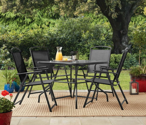 Outdoor Patio Dining Table Furniture Set With Chairs 5 Piece Set Black