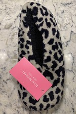 Isaac Mizrahi Leopard Print Slippers Sherpa Lining Gray  Black Size Small 5-7