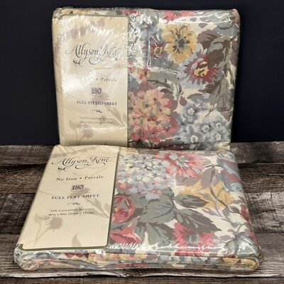 Vintage 1995 Allyson Kent Full Flat & Fitted Sheet Set 180 Thread Count Romance