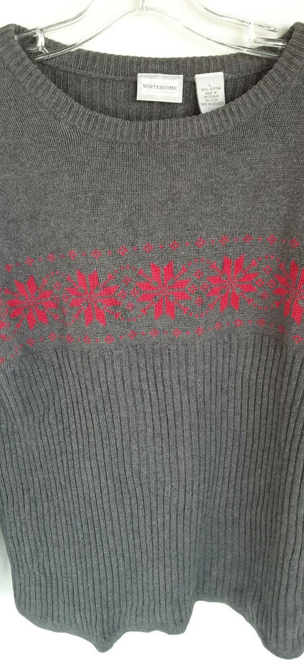 Suéter feminino Cherokee inverno tamanho grande cinza mangas compridas com nervuras A152 - Imagem 3 de 4