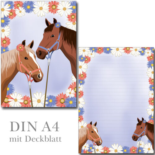 Schreibblock zwei Pferde liniert A4 25 Blatt Briefpapier Motivpapier Pferd Pony - Afbeelding 1 van 3