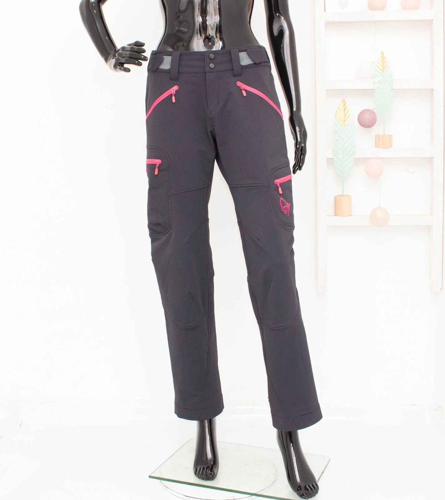 NORRONA Svalbard Flex1 Women Softshell Pants Grey Pink Zippers Trousers S