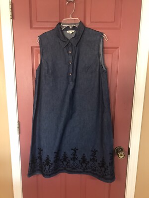 Womens Kings Road Anthropologie Sleeveless Denim Dress With Embroidery Size  L | eBay