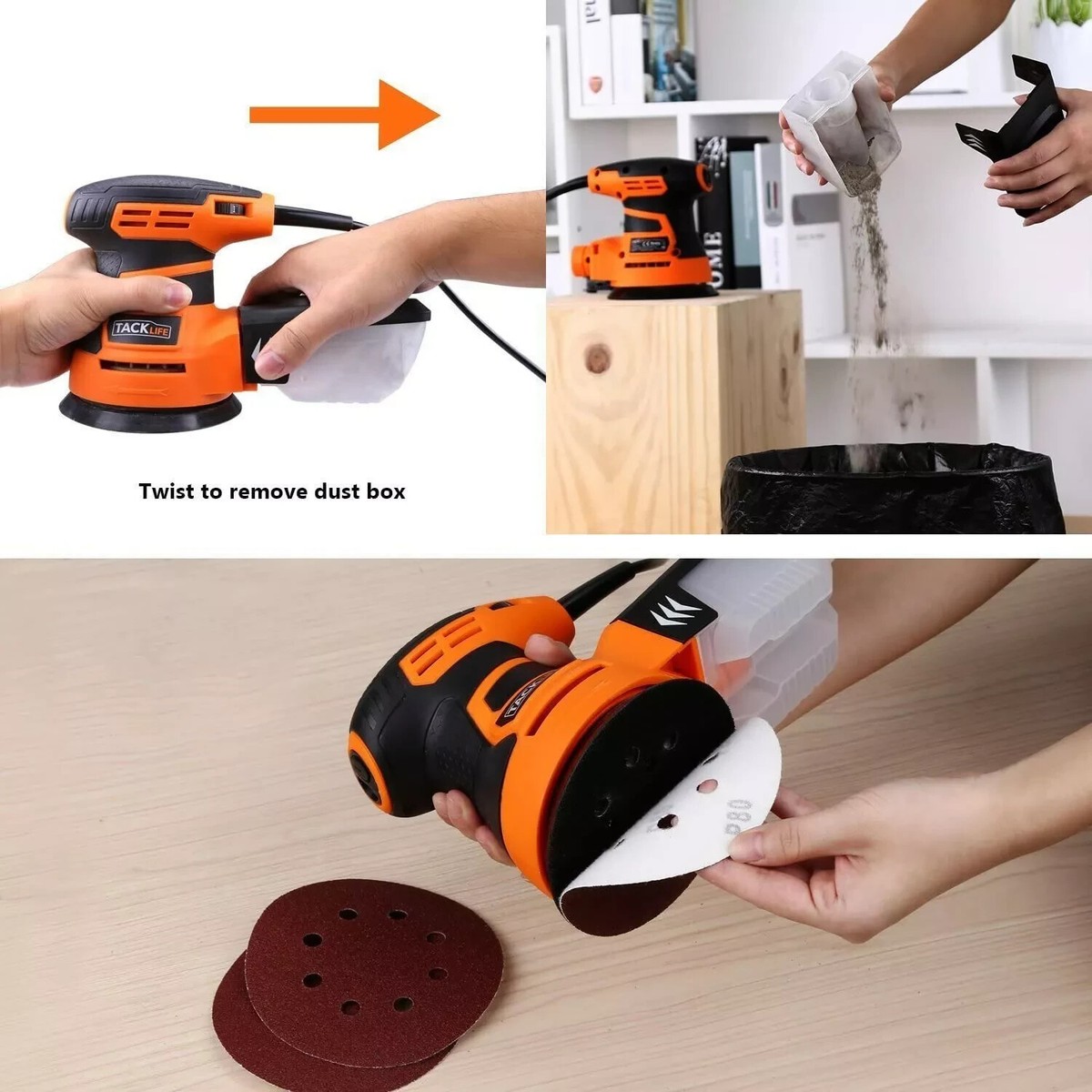 Tacklife PRS01AS Corded Random Orbital Palm Sander - 5-Inch With 12 Sanding Papers