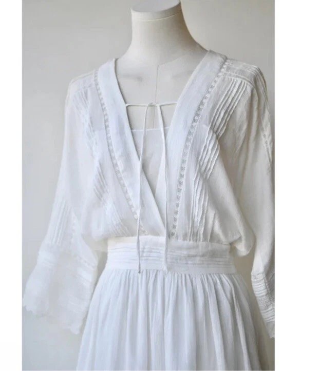 Vanessa bruno cotton Ramie blend midi 3/4 Sleeves Fully Lined White dress Sz 36 - Image 2 of 4
