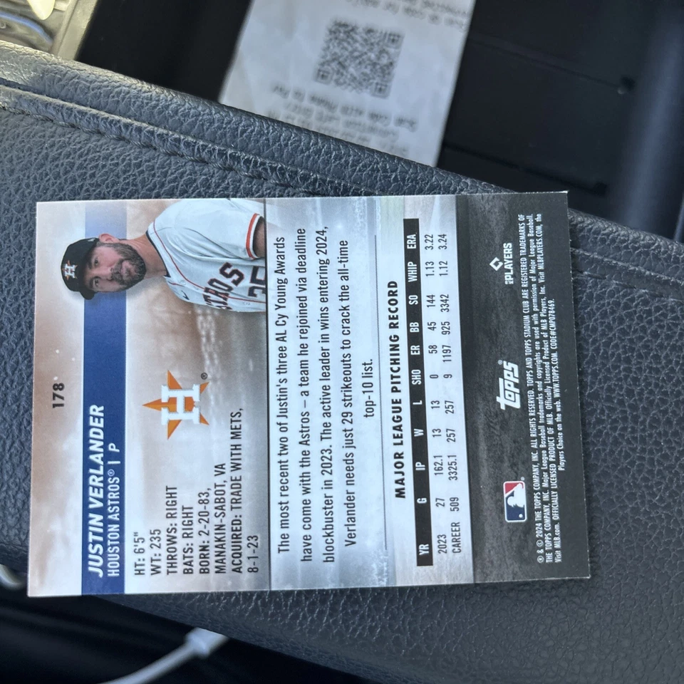 2024 Topps Stadium Club Justin Verlander Green Foil Parallel   - Image 2 of 2