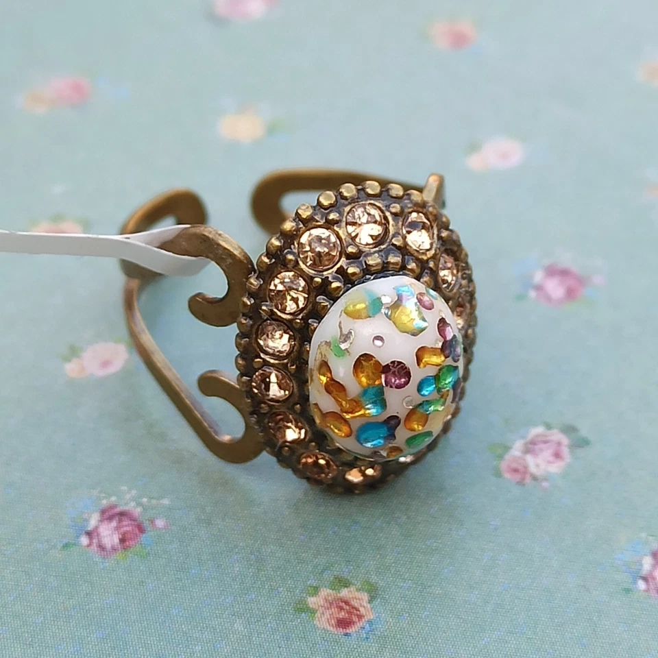 Michal Negrin Anillo Ovalado Vidrio Colorido y Cristales de Swarovski Caja de Regalo Ajustable Foto 4 de 4