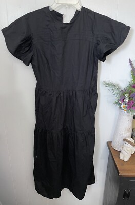 Who What Wear Black Tiered Midi Dress Short Sleeve Minimalist Chic Size XS