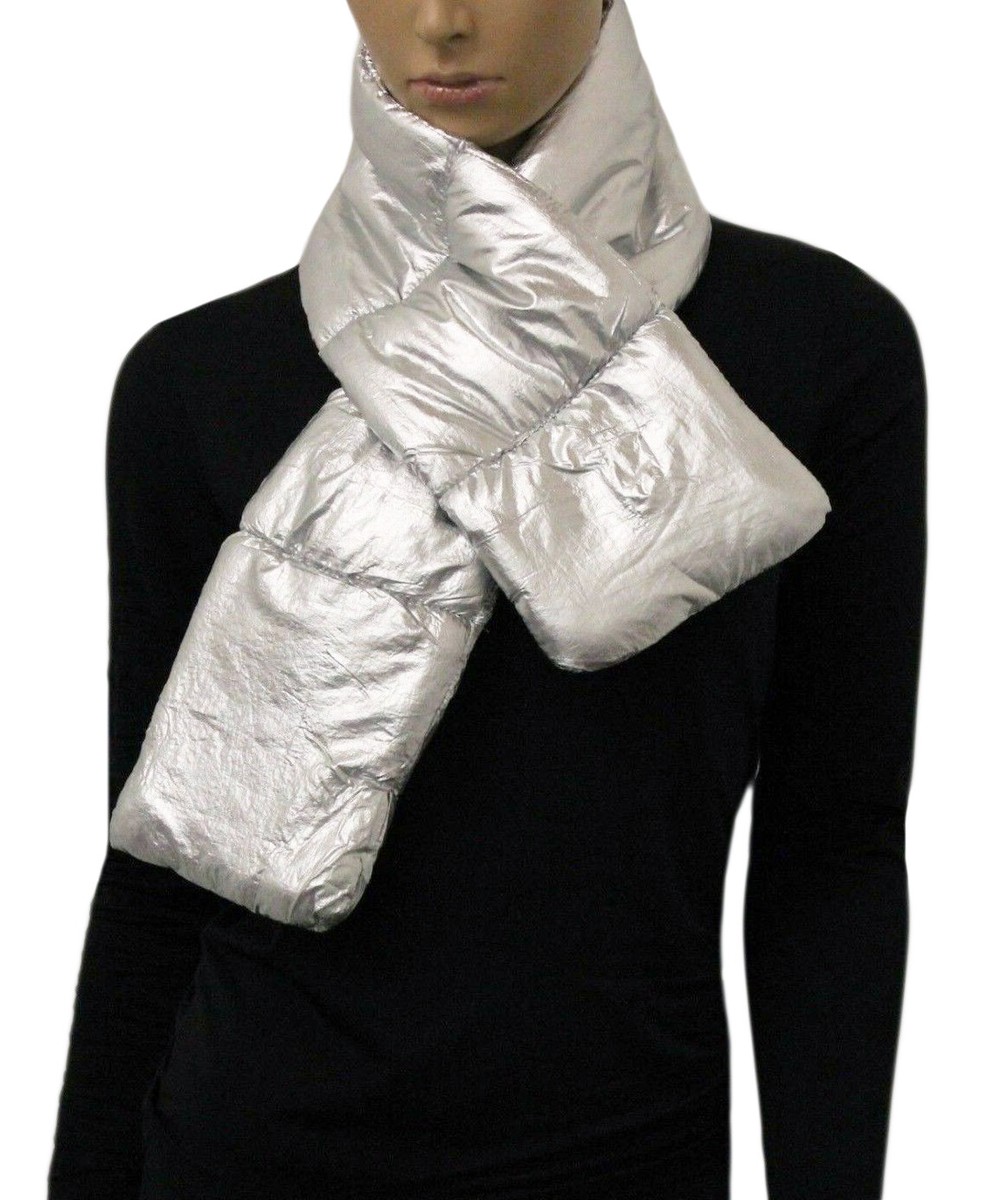 Puffer Scarf Women Chrome Silver Rose Gold Quilted Fall Winter
