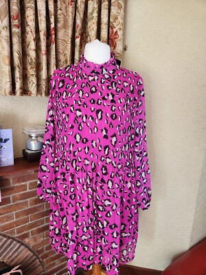 PINK ANIMAL CHIFFON PRINTED HIGH NECK DRESS FROM