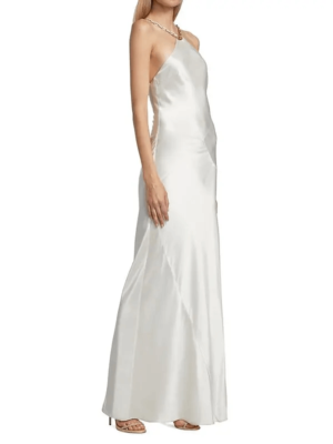 NWOT Cult Gaia Ophelia Open Back Satin Chain Strap Halter Dress Off White  Large | eBay