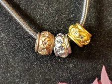 Vtg European Bead Zen Charms Chain Necklace Rhinestones Silver Bronze Gold Tone