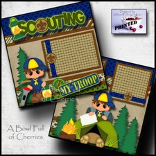 SCOUTING 2 premade scrapbook pages paper printed LAYOUT boy cub scouts CHERRY