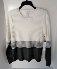 Liz Claiborne Sweater Womens Large Coloblock Striped Knit Outerwear Long Sleeve
