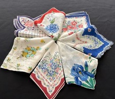 Lot Of Seven Floral Handkerchiefs Fancy Edges And Good Condition