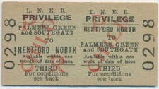 Railway ticket CH2993 LNER Hertford North Palmers Green 3rd cl No Buyers Fee