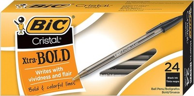 BIC Cristal Xtra Bold Ballpoint Pen, Point (1.6mm), 24 Count, Black
