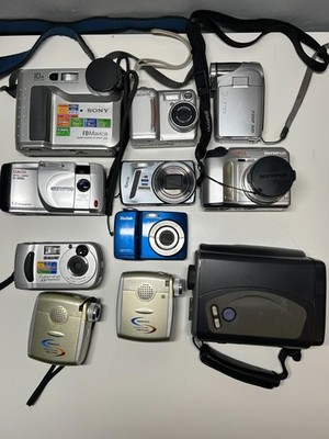 Vintage Digital Camera Lot of 11 Sony Mavica Cybershot Kodak Nikon Olympus More