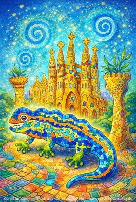 Kunst für Kinder - Gaudi aus der Sicht von Ela - Din A2 Kunstdruck