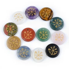 30mm Gemstone Disc Pendant for Making Jewelry Craved Gold Pattern-AIM 5PCS/LOT