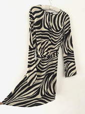 Mango Dress Women's Zebra Print Long Flare Sleeve Tie Belt Size XL BNWT