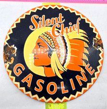 Vintage Silent Chief Gasoline Sign Motor Oil Gas Pump Porcelain Sign 6 X 6 Vintage Silent Chief Gasoline Sign Motor Oil Gas Pump Porcelain Sign 6 X 6