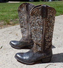 FRYE Damas Deborah Botas Altas Western Tachonadas Talla 7 Cuero Gris