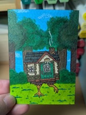 ACEO Original Art Card - Animal Crossing Baba Yaga House Raymond  -2.5in x 3.5in