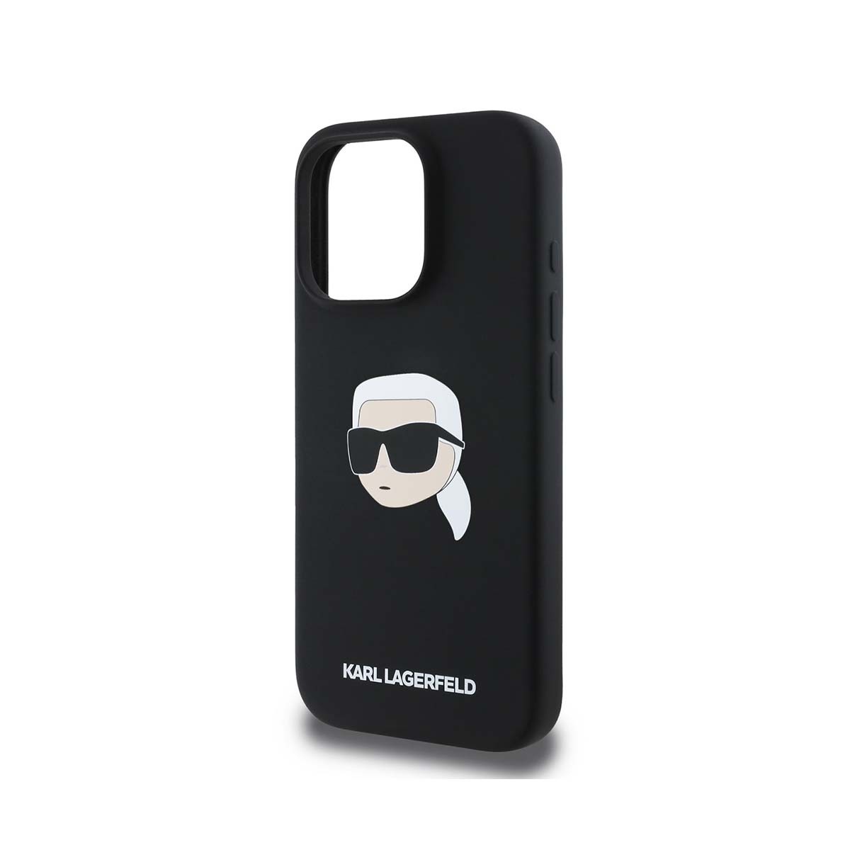 Coque en silicone iPhone 16 Pro Karl Head Series noire élégante