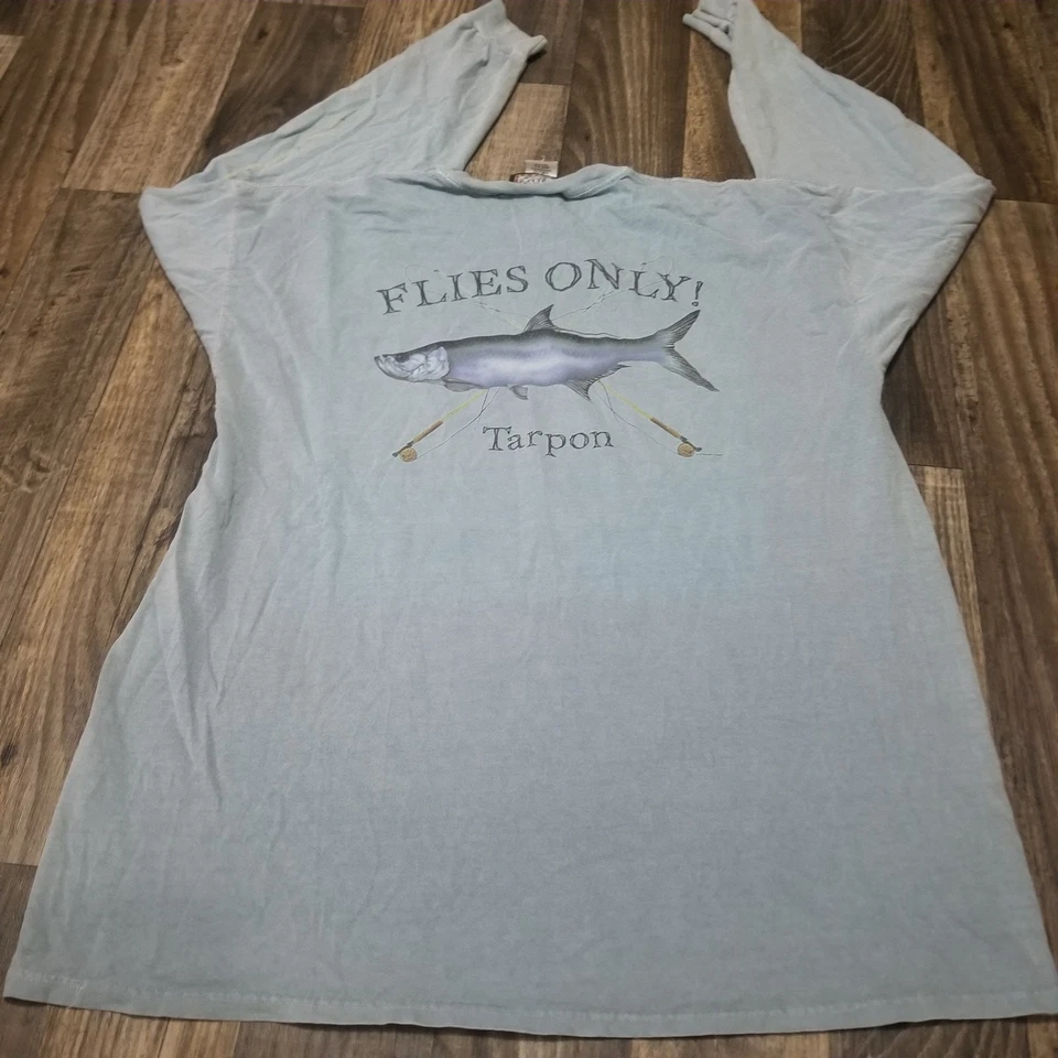 Camiseta de pesca con mosca vintage sábalo pesca con mosca al aire libre agua salada desteñida azul 2XL Foto 3 de 4