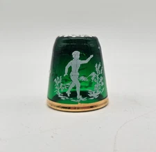 Vintage Mary Gregory Green Glass Thimble